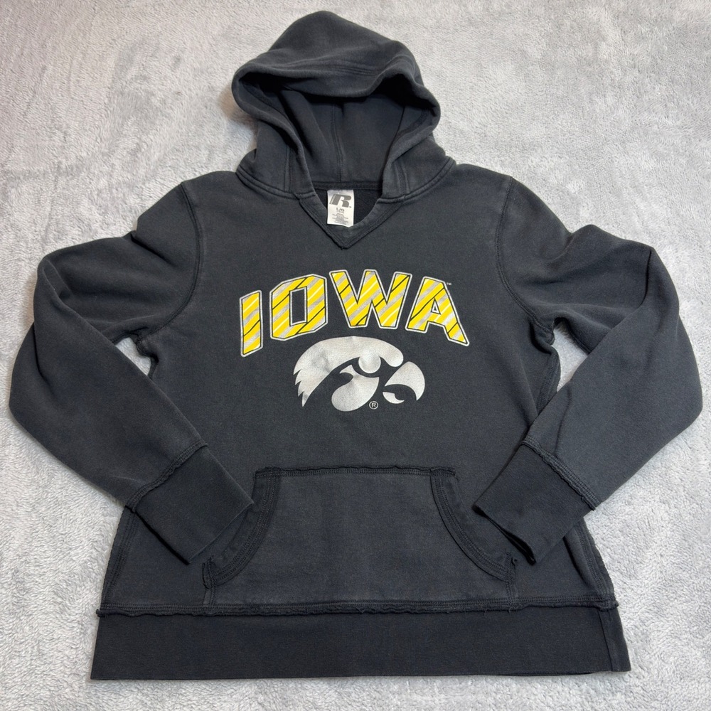 Russell Athletic Iowa Hawkeyes Hoodie Kids Large 12/14 Black Pullover Sweatshirt
